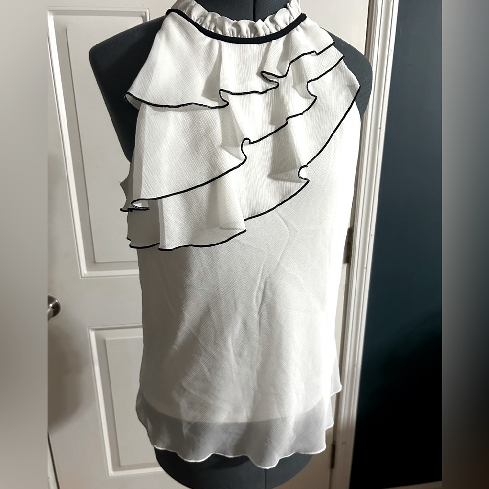 Black and White Ruffled Halter Top Size M